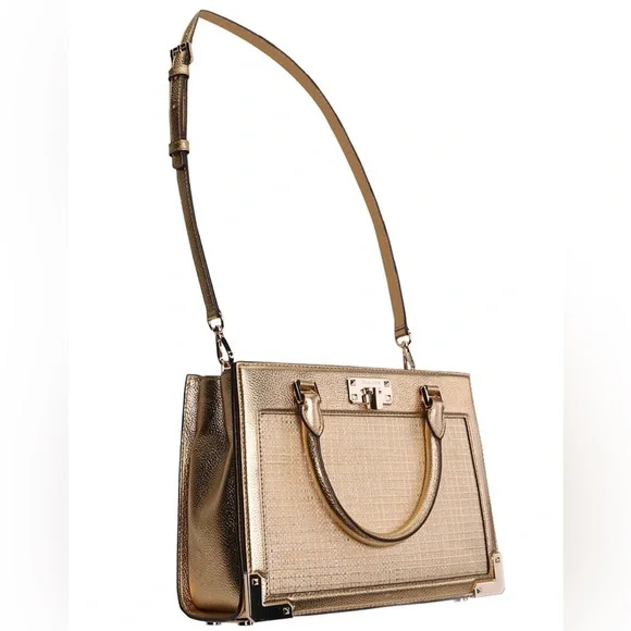 Michael Michael Kors Natural Gold Kinsley Leather Accordion Satchel NWT SALE Bags